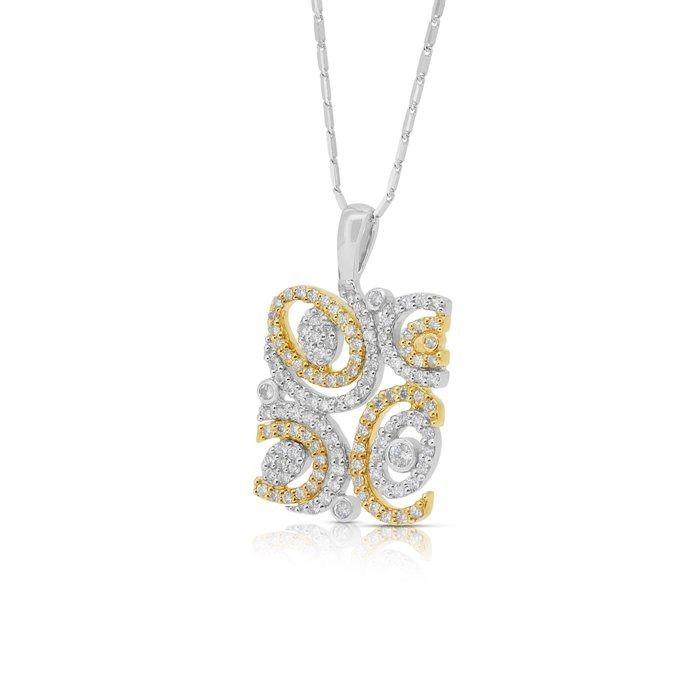 Intricate 1.38ct Diamonds Necklace with Pendant in 18k White and Yellow Gold - IGI Certified