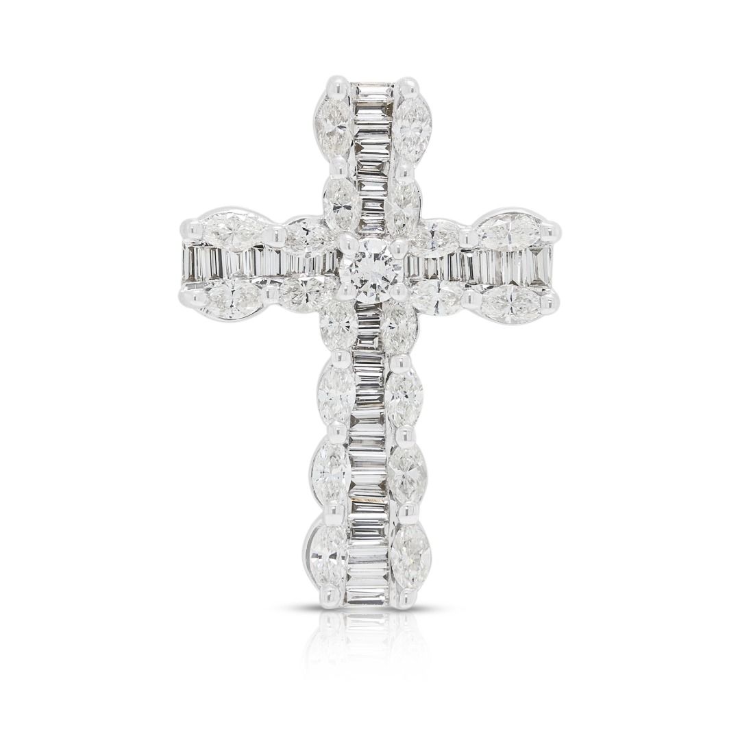 Intricate 1.65ct Natural Diamond Cross Pendant in 18K White Gold