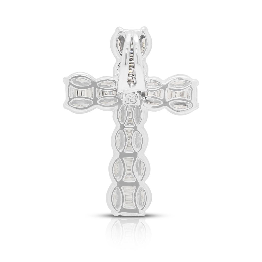 Intricate 1.65ct Natural Diamond Cross Pendant in 18K White Gold