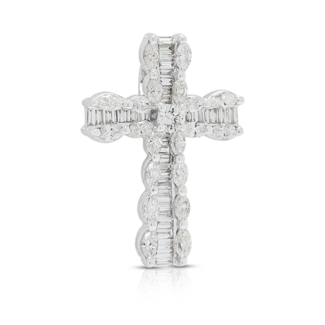 Intricate 1.65ct Natural Diamond Cross Pendant in 18K White Gold