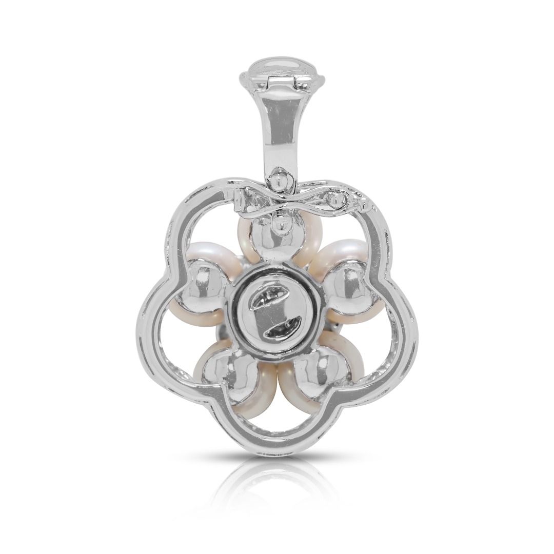 Intricate Akoya Pearl & 0.08ct Natural Diamond Pendant in 18K White Gold