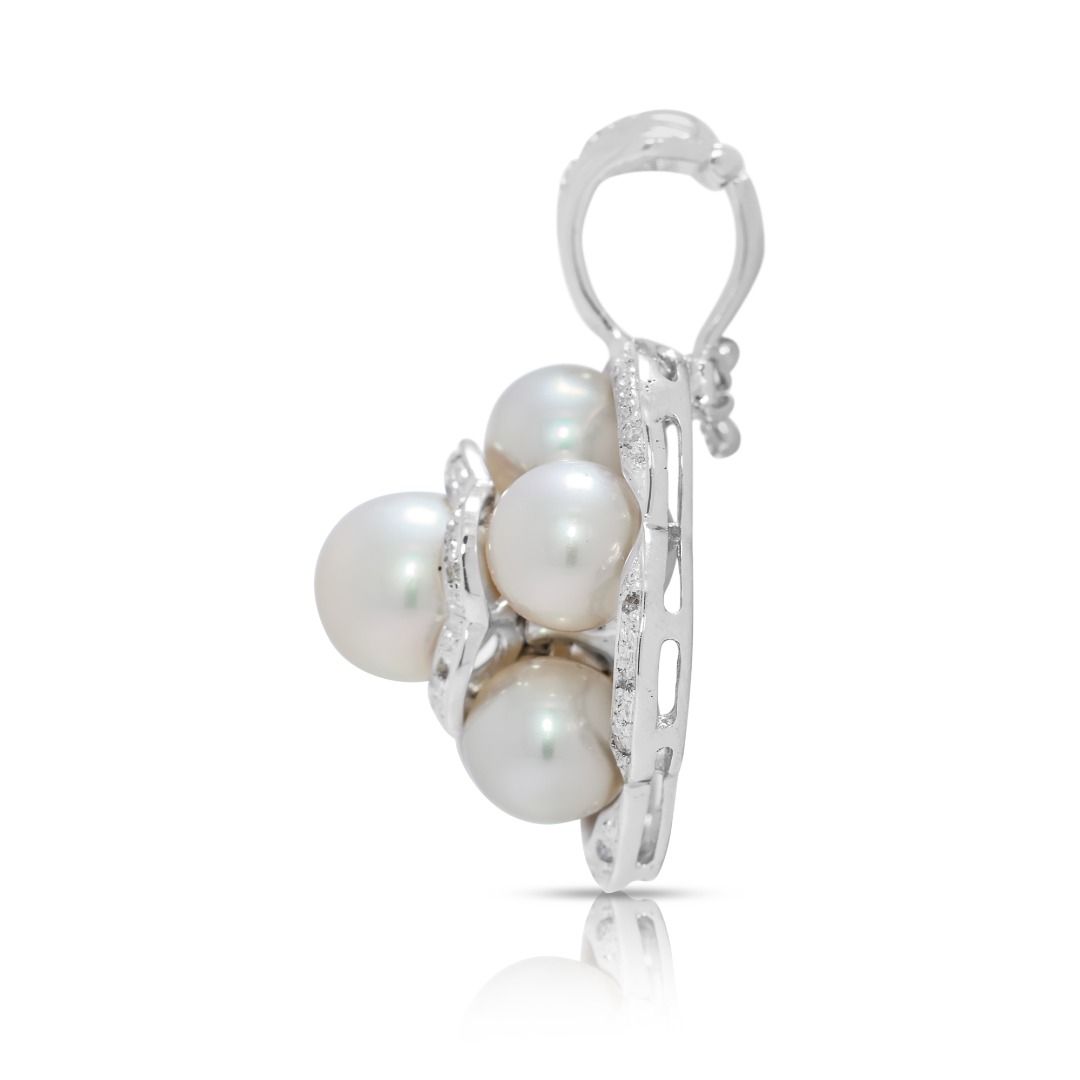 Intricate Akoya Pearl & 0.08ct Natural Diamond Pendant in 18K White Gold