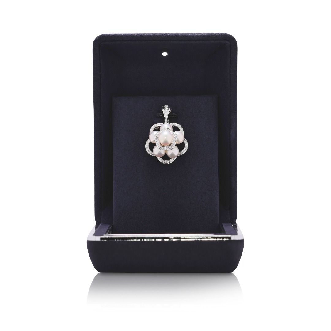 Intricate Akoya Pearl & 0.08ct Natural Diamond Pendant in 18K White Gold