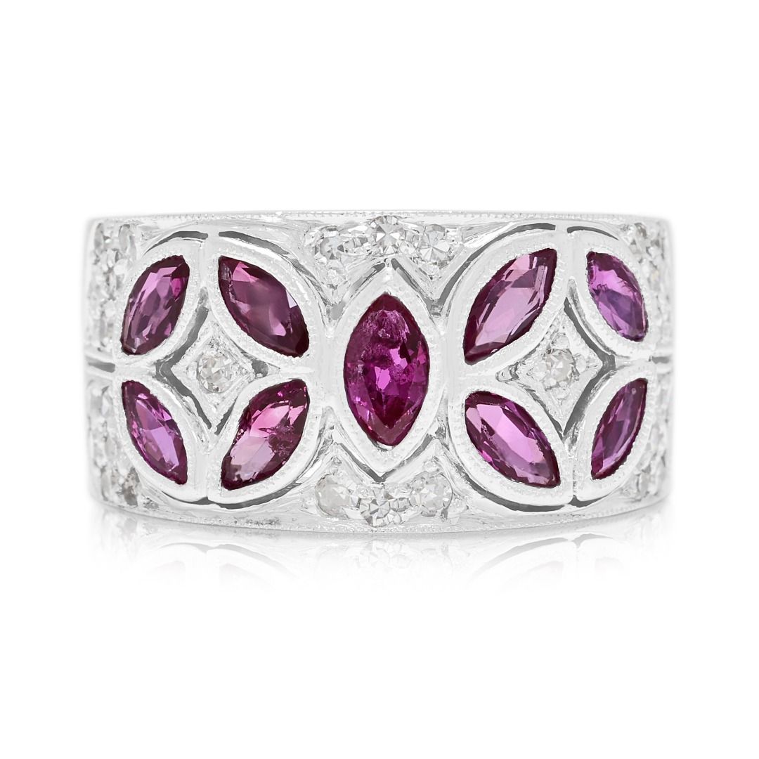 Larry Jewelry 1.45ct Ruby & Diamond Ring in 18K White Gold