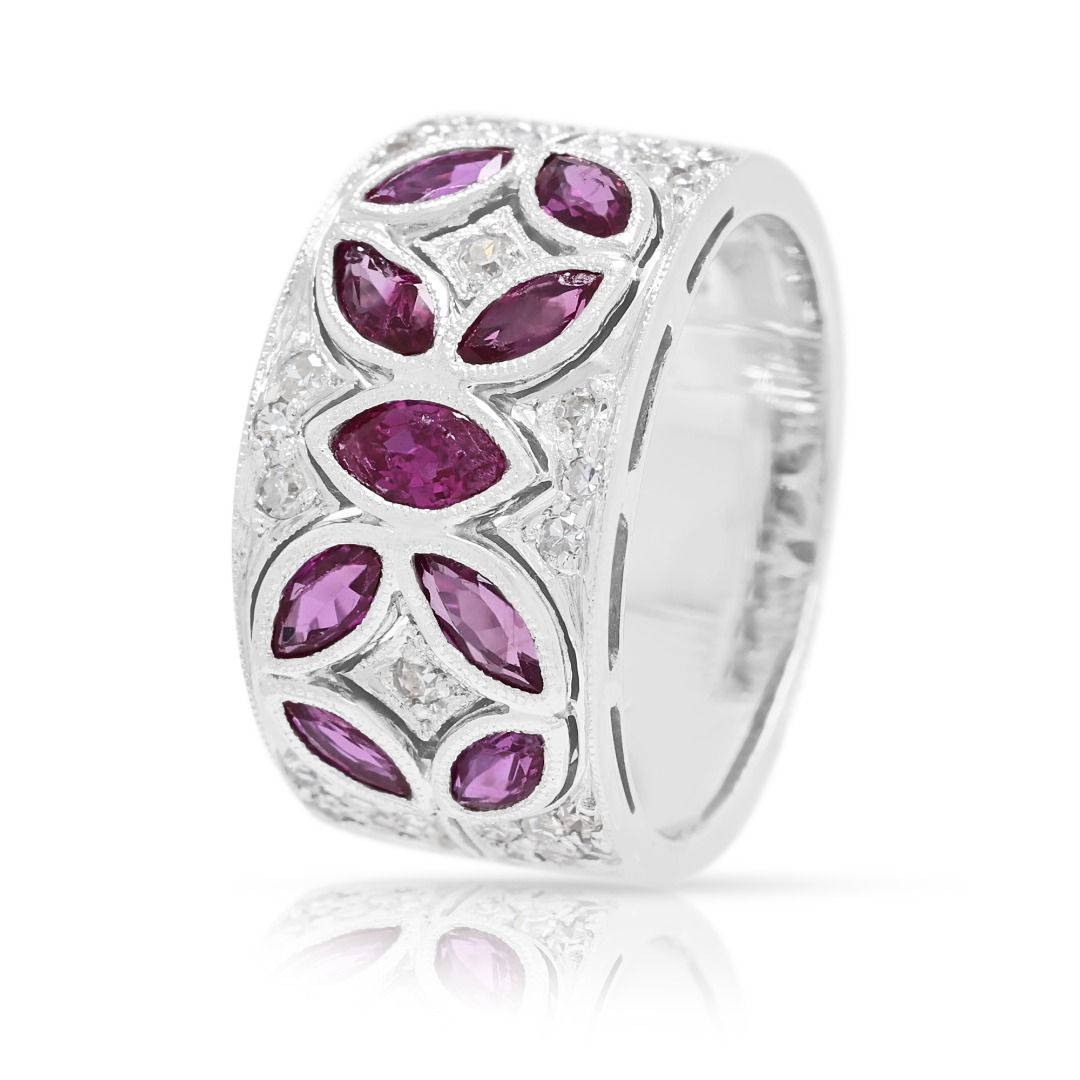 Larry Jewelry 1.45ct Ruby & Diamond Ring in 18K White Gold