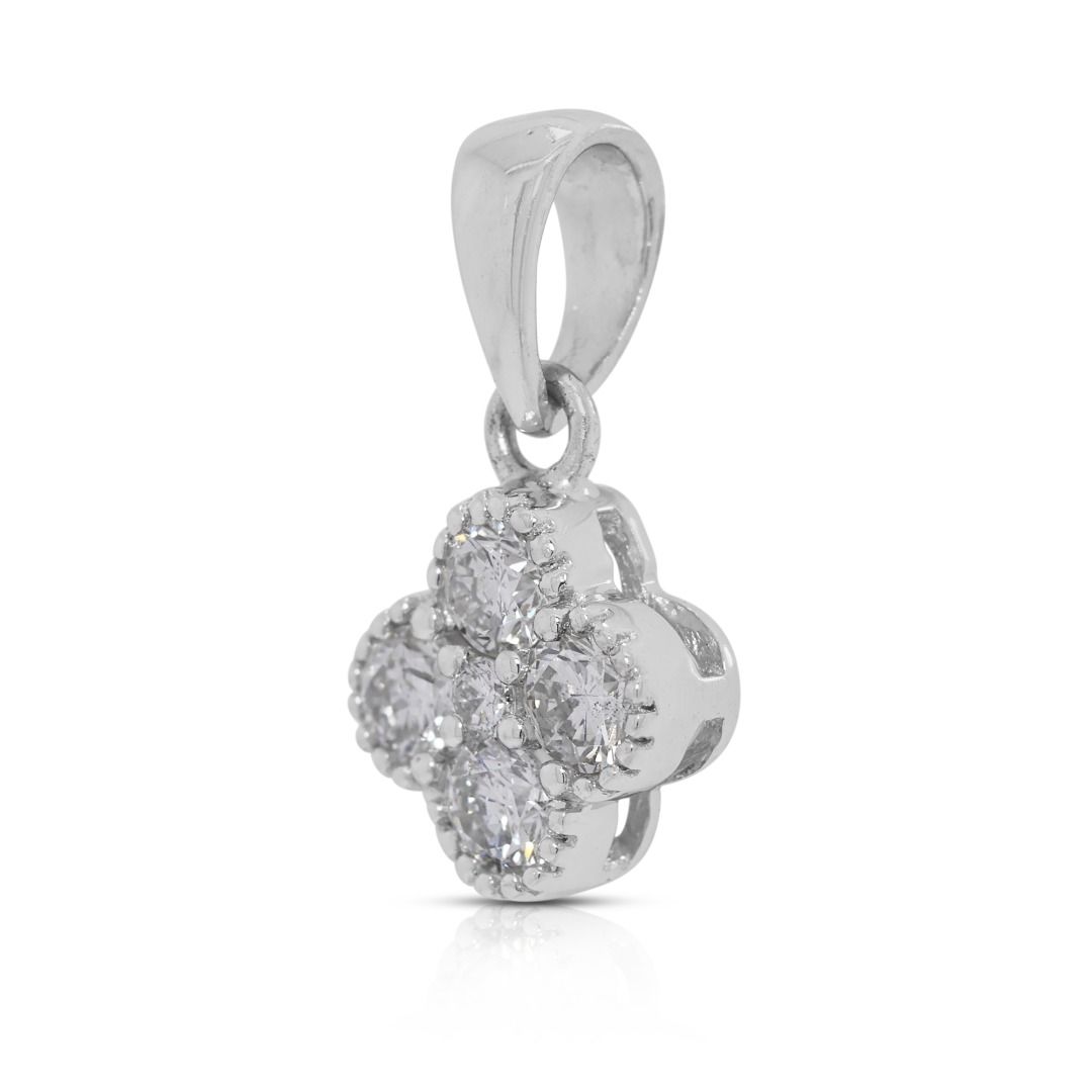 Lucky 0.21ct Natural Diamond 18K White Gold Four-Leaf Clover Pendant