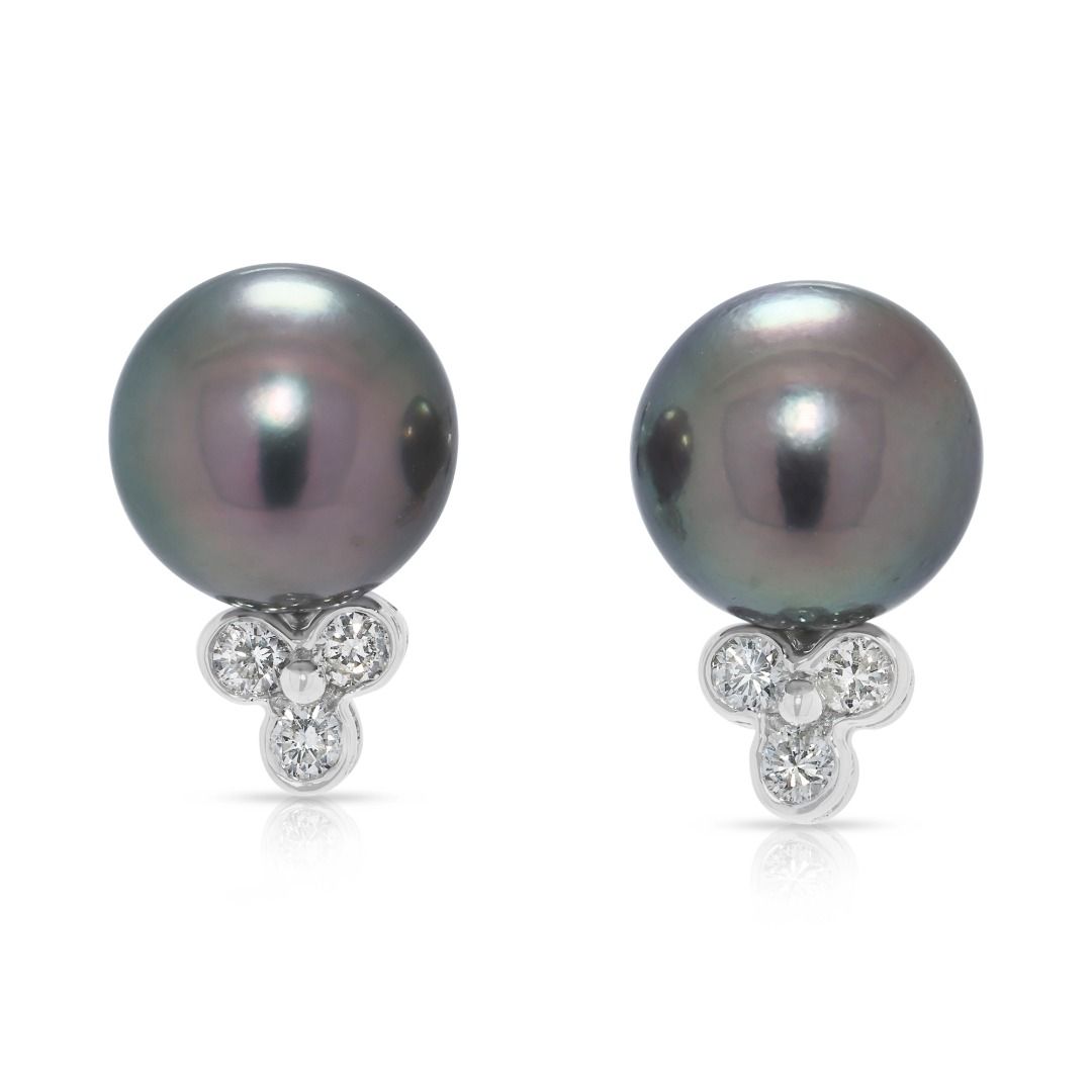 Luminous 0.12ct Natural Diamond & Freshwater Pearl 18K White Gold Stud Earrings