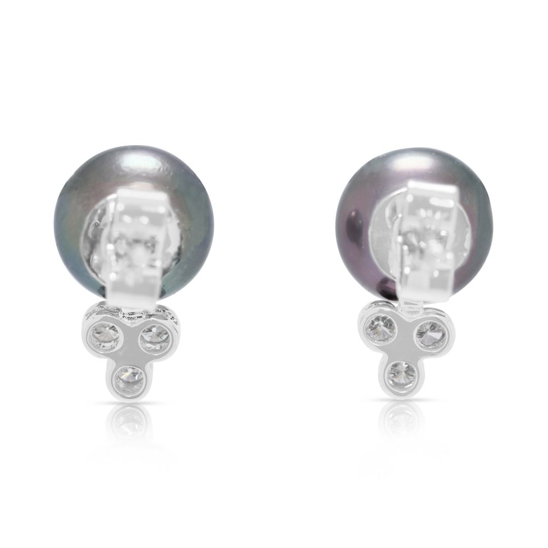 Luminous 0.12ct Natural Diamond & Freshwater Pearl 18K White Gold Stud Earrings