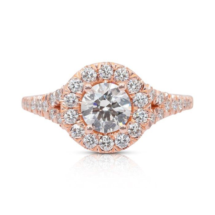 Luminous 1.09ct Diamonds Halo Ring in 18k Rose Gold - IGI Certified