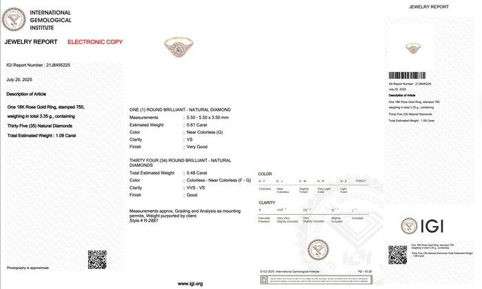 Luminous 1.09ct Diamonds Halo Ring in 18k Rose Gold - IGI Certified