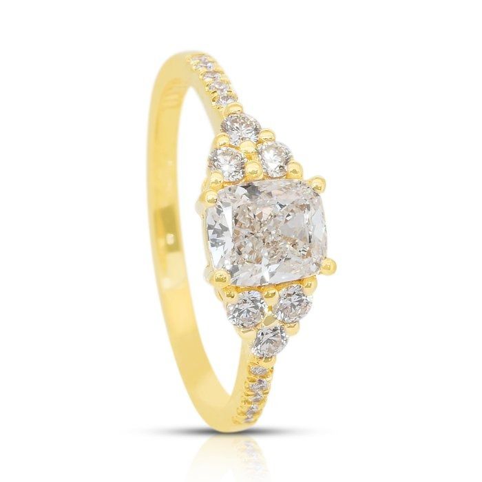Luminous 1.31ct Diamonds Pave Ring in 18k Yellow Gold - IGI Certified