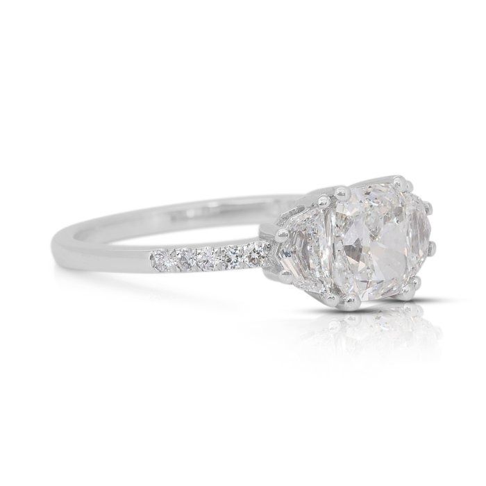 Luminous 1.36ct Diamonds 3-Stone Ring in 18k White Gold - GIA Certified