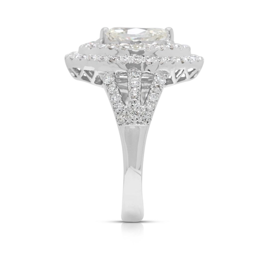 Luminous 1.39ct Halo Diamond Ring in 18K White Gold