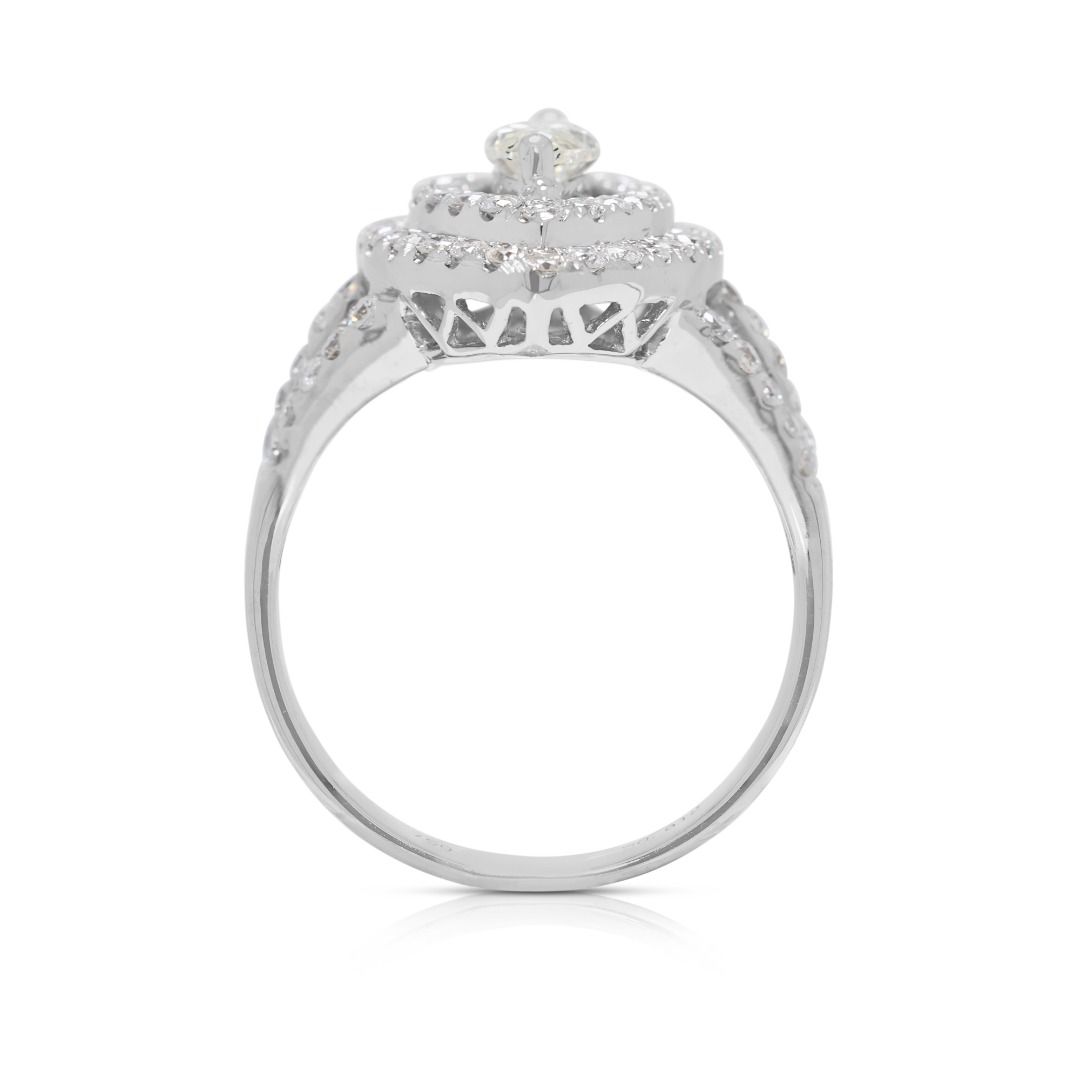 Luminous 1.39ct Halo Diamond Ring in 18K White Gold