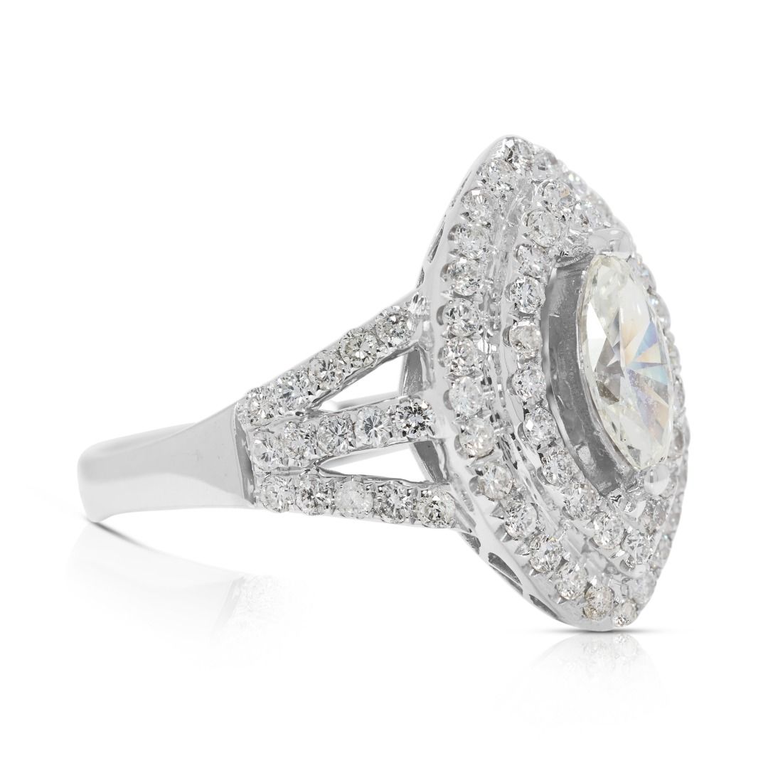 Luminous 1.39ct Halo Diamond Ring in 18K White Gold