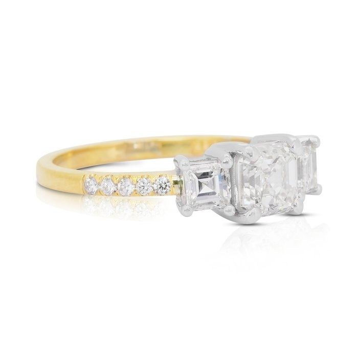 Luminous 1.54ct Diamonds 3-Stone Ring in 18k Yellow & White Gold - IGI Certified