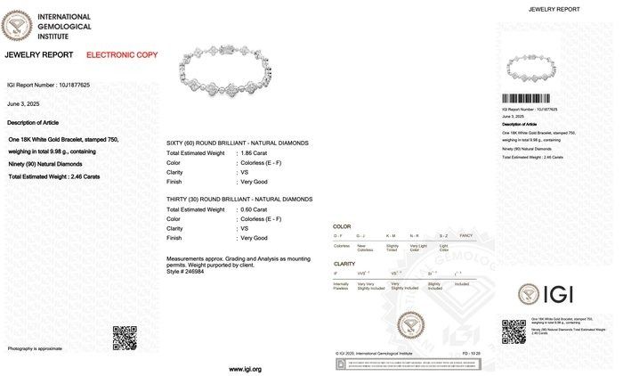 Luminous 2.46ct Diamonds Bracelet in 18k White Gold - IGI Certified