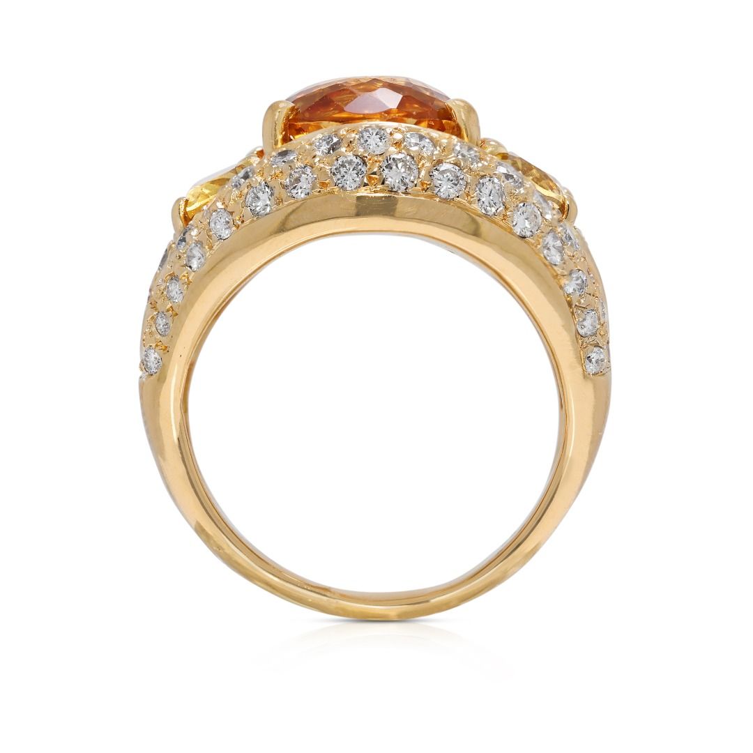 Luminous 7.38ct Citrine & Natural Diamond Cocktail Ring in 20K Yellow Gold