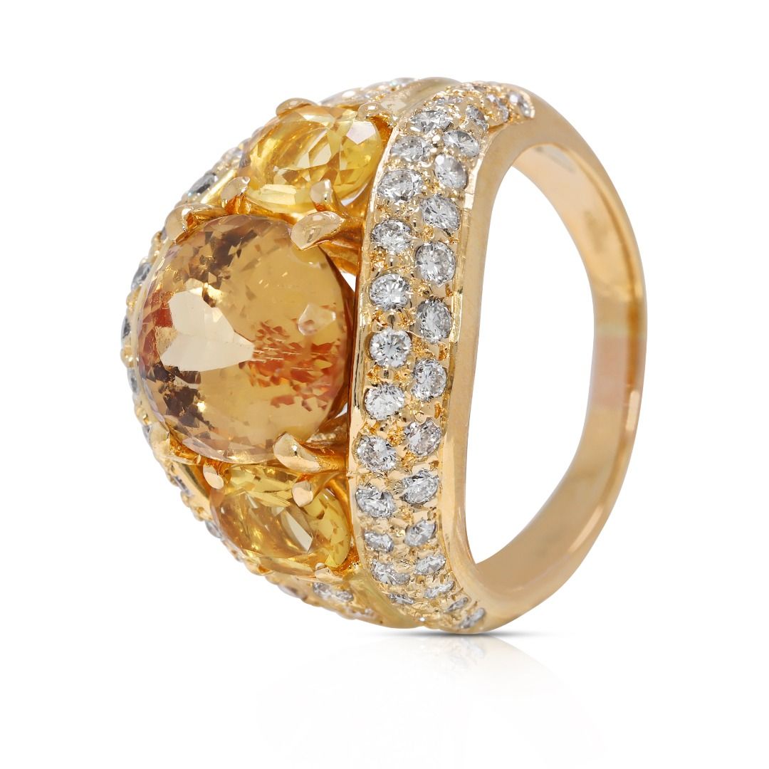 Luminous 7.38ct Citrine & Natural Diamond Cocktail Ring in 20K Yellow Gold