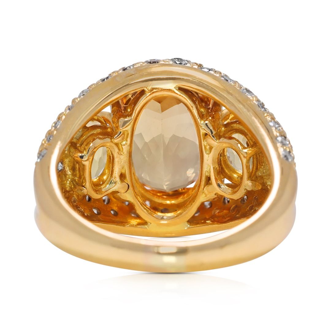 Luminous 7.38ct Citrine & Natural Diamond Cocktail Ring in 20K Yellow Gold