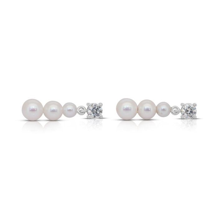 Luminous 7.52ct Fresh Water Cultured Pearls and Diamonds Drop Earrings in 18k White Gold - IGI Certified
