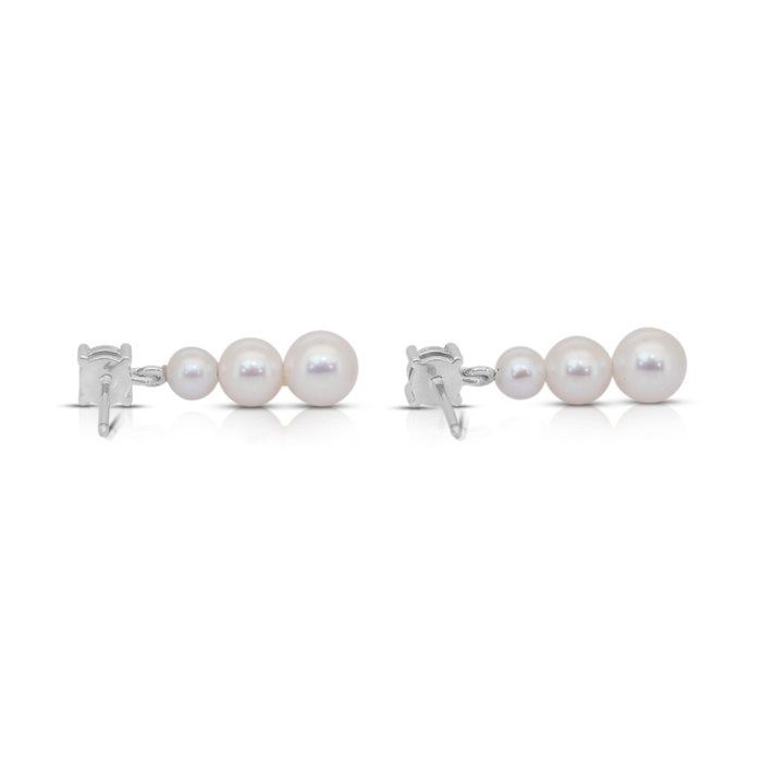 Luminous 7.52ct Fresh Water Cultured Pearls and Diamonds Drop Earrings in 18k White Gold - IGI Certified