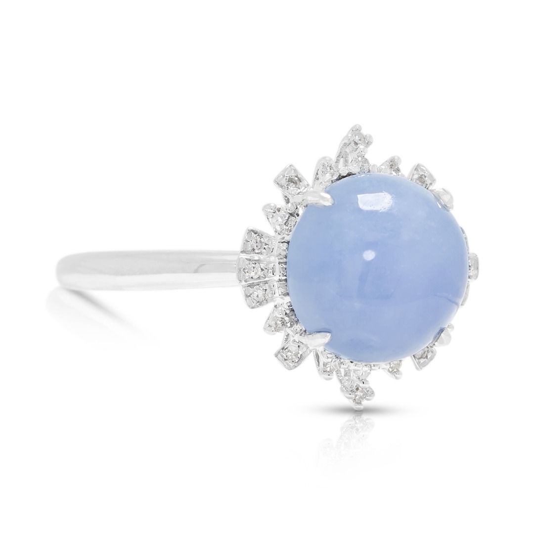 Luminous 8.9mm Purple Jade Halo Ring with 0.11ct Diamonds in 18K White Gold