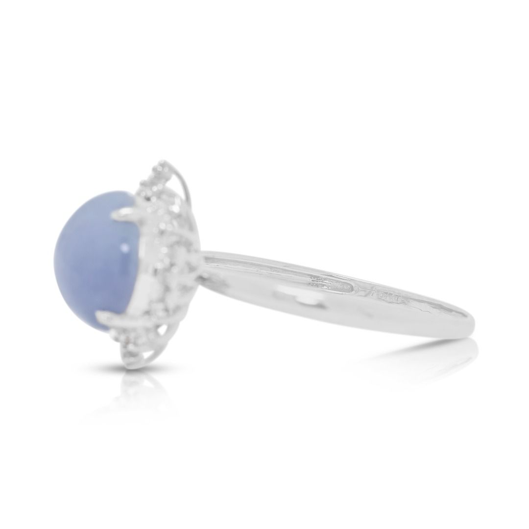 Luminous 8.9mm Purple Jade Halo Ring with 0.11ct Diamonds in 18K White Gold