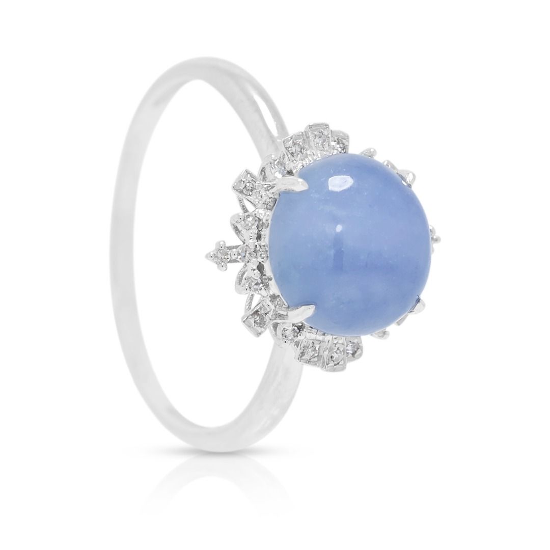 Luminous 8.9mm Purple Jade Halo Ring with 0.11ct Diamonds in 18K White Gold