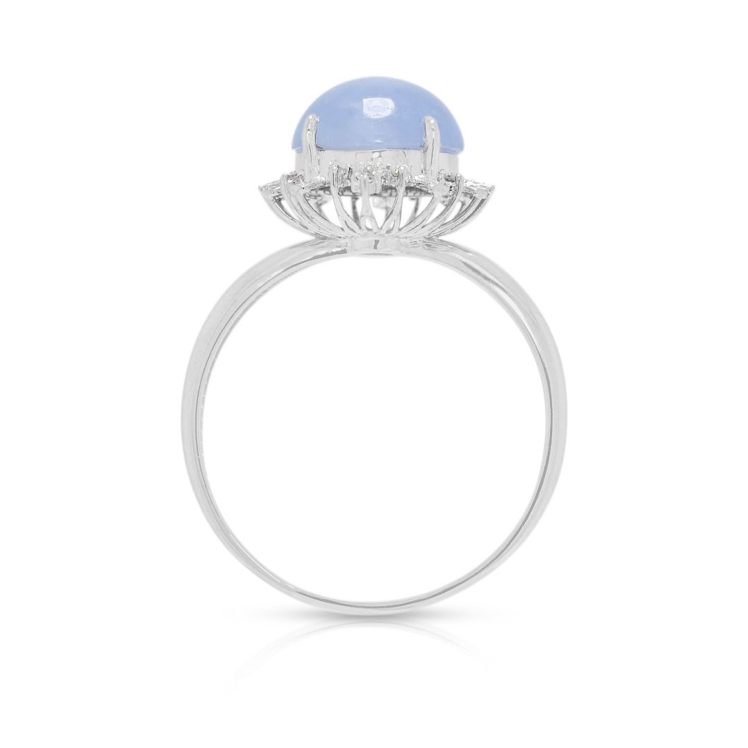 Luminous 8.9mm Purple Jade Halo Ring with 0.11ct Diamonds in 18K White Gold