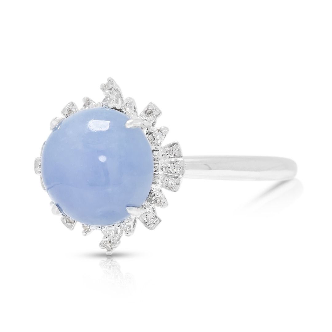 Luminous 8.9mm Purple Jade Halo Ring with 0.11ct Diamonds in 18K White Gold