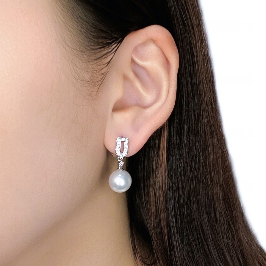 Lustrous 0.32ct Natural Diamond & Akoya Pearl Drop Earrings in 18K White Gold
