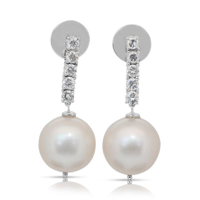 Lustrous 11.18ct South Sea Cultured Pearls and Diamonds Drop Earrings in 18k White Gold - IGI Certified