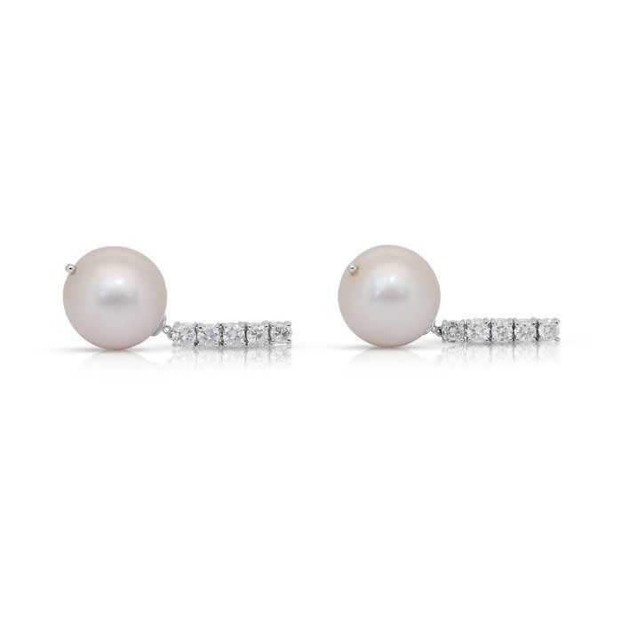 Lustrous 11.18ct South Sea Cultured Pearls and Diamonds Drop Earrings in 18k White Gold - IGI Certified