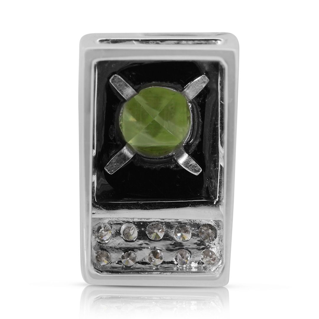 Lustrous 1.35ct Peridot and Diamond Pendant with Onyx in 18K White Gold