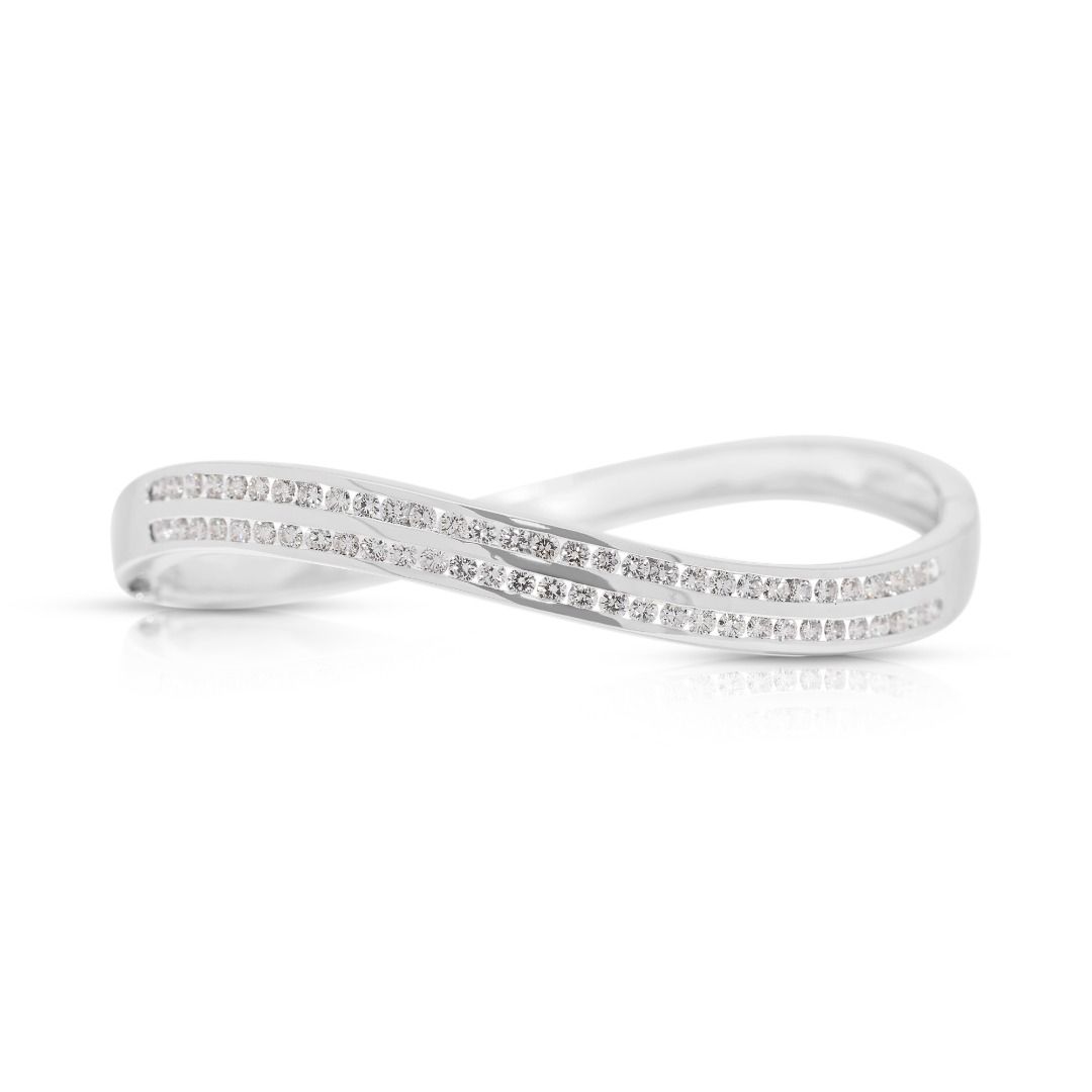 Lustrous 2.35ct Natural Diamond Ribbon Bypass Bangle in 18k White Gold