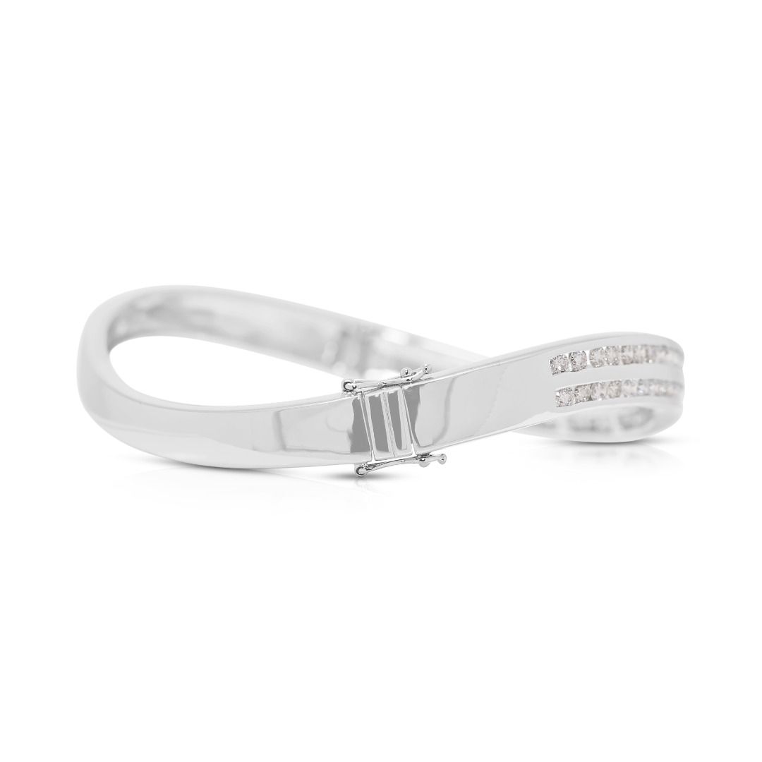 Lustrous 2.35ct Natural Diamond Ribbon Bypass Bangle in 18k White Gold