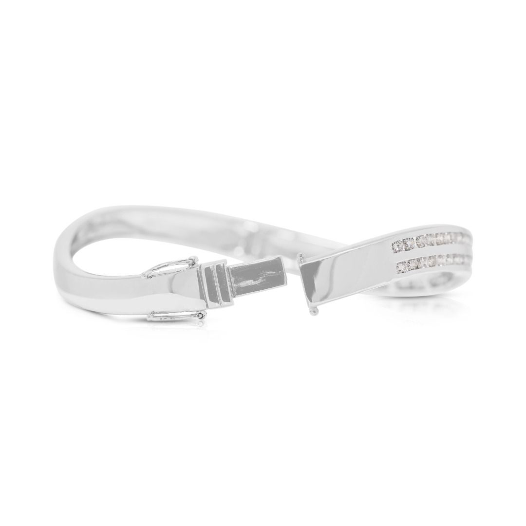 Lustrous 2.35ct Natural Diamond Ribbon Bypass Bangle in 18k White Gold