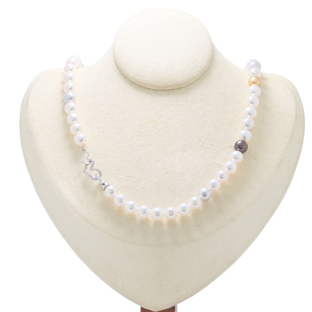 Lustrous 7mm Mixed Akoya Pearl Silver Necklace (New)
