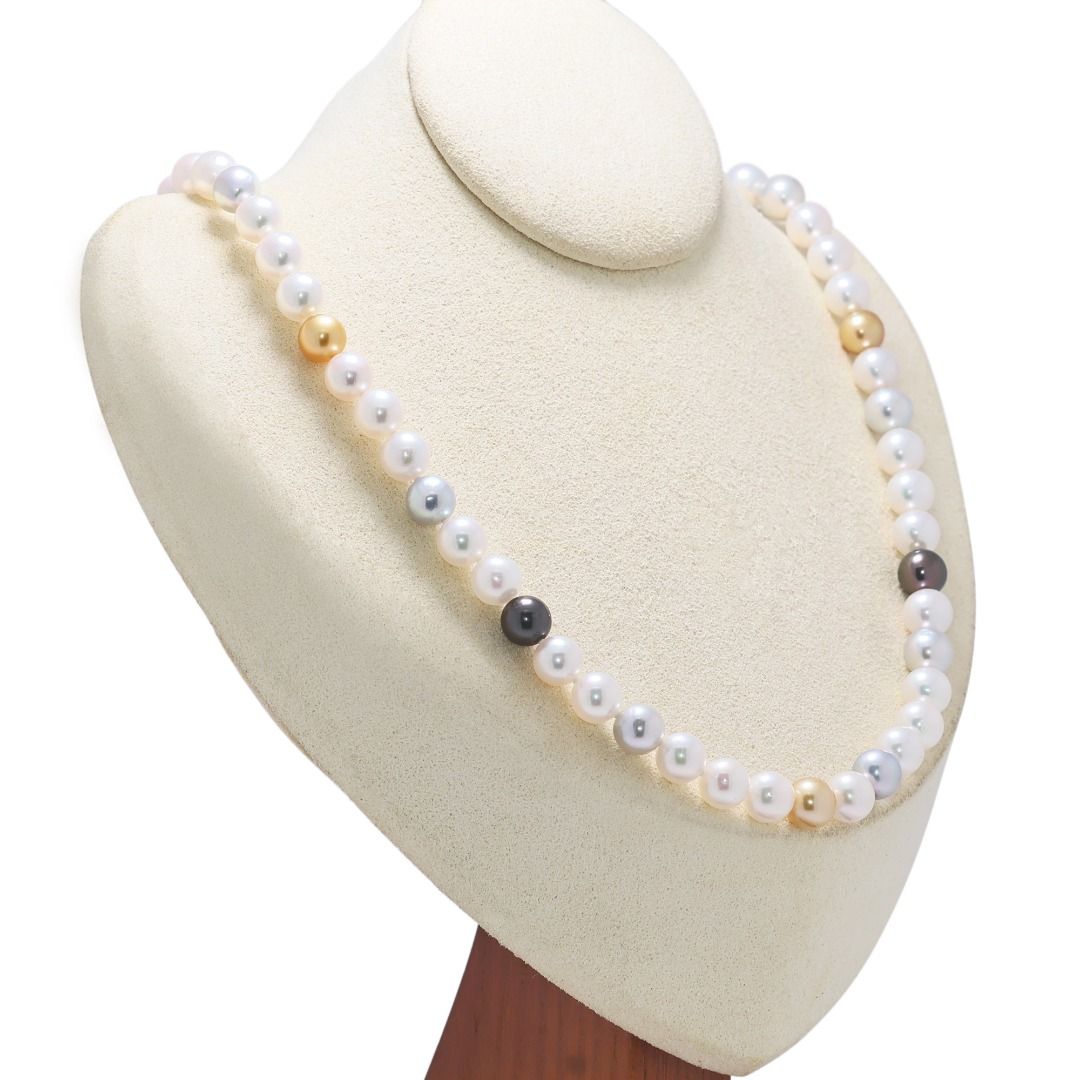 Lustrous 7mm Mixed Akoya Pearl Silver Necklace (New)