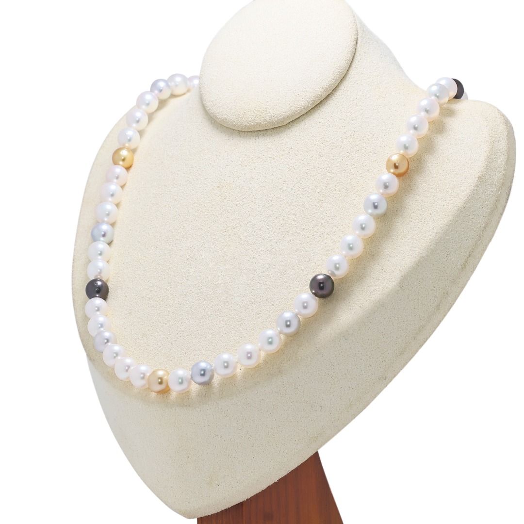 Lustrous 7mm Mixed Akoya Pearl Silver Necklace (New)