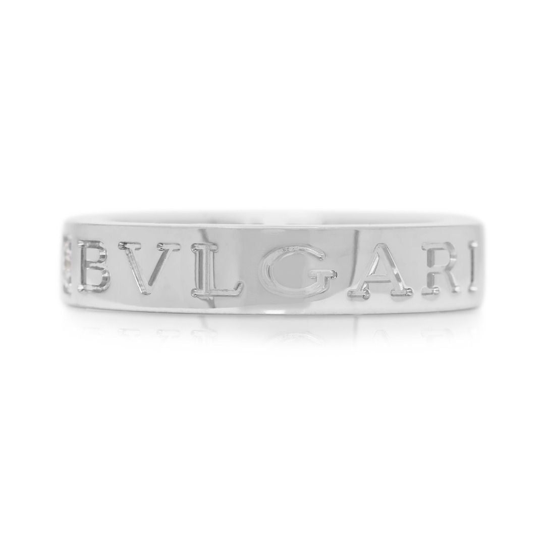 Luxurious 0.04ct Diamond Bvlgari Logo Ring in 18K White Gold (with invoice)