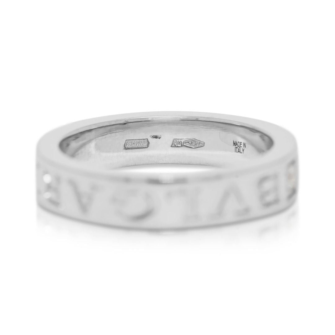 Luxurious 0.04ct Diamond Bvlgari Logo Ring in 18K White Gold (with invoice)