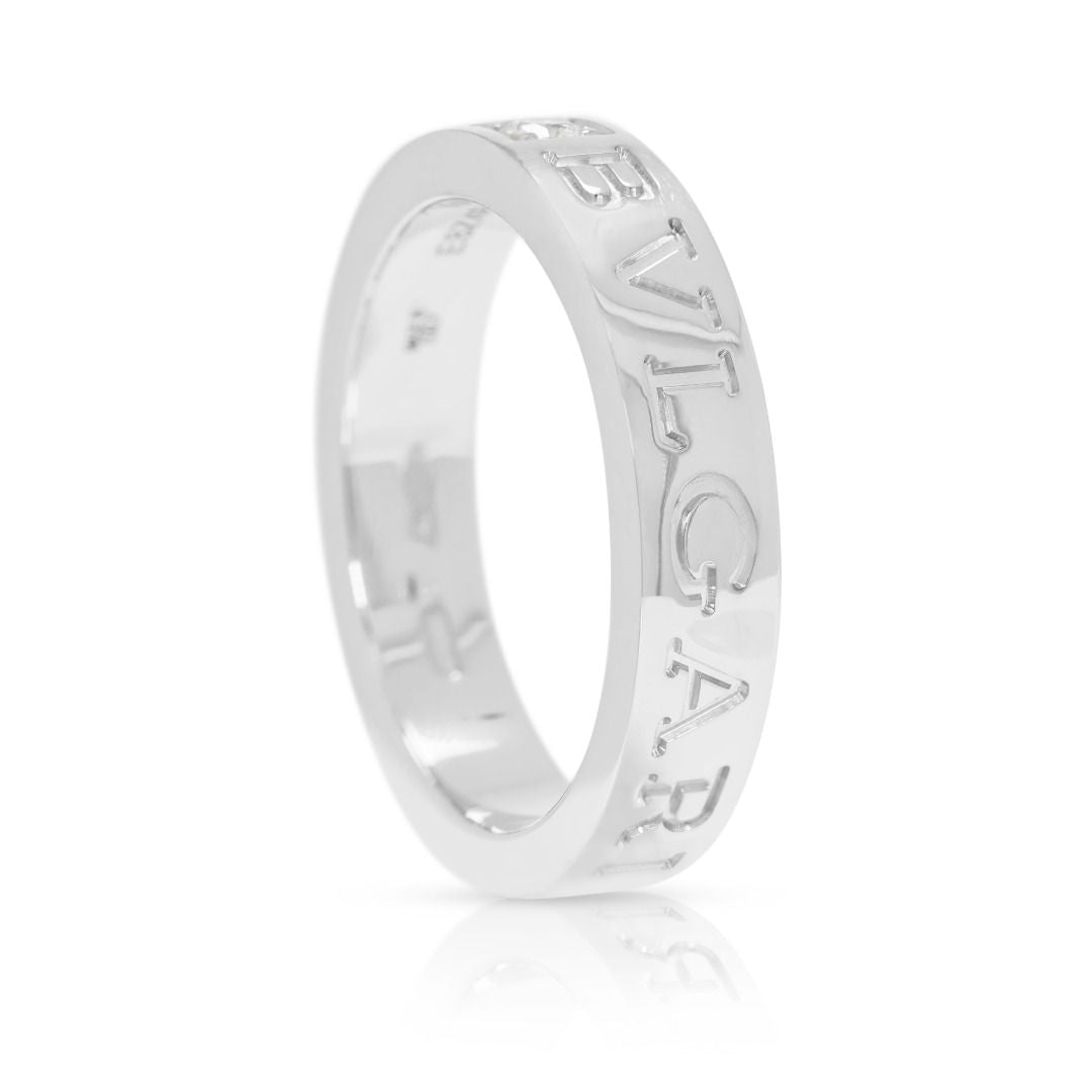 Luxurious 0.04ct Diamond Bvlgari Logo Ring in 18K White Gold (with invoice)