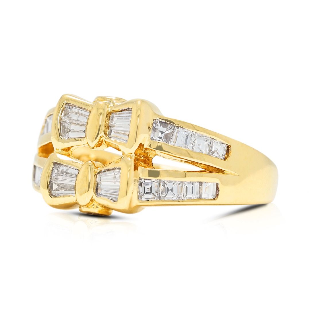 Luxurious 0.64ct Natural Diamond Bow Motif Ring in 18K Yellow Gold
