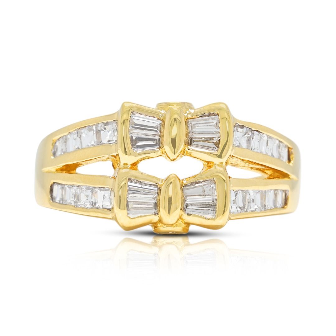 Luxurious 0.64ct Natural Diamond Bow Motif Ring in 18K Yellow Gold