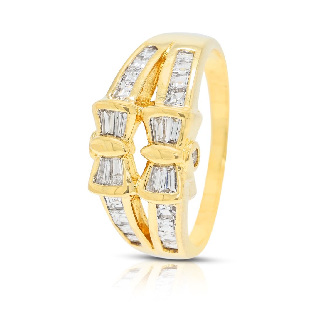 Luxurious 0.64ct Natural Diamond Bow Motif Ring in 18K Yellow Gold