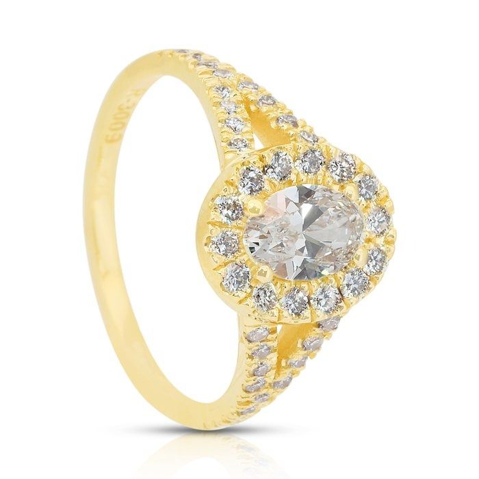 Luxurious 1.10ct Diamonds Halo Ring in 18k Yellow Gold - IGI Certified