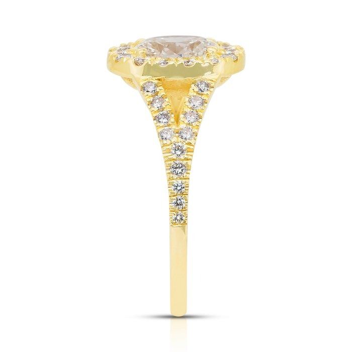 Luxurious 1.10ct Diamonds Halo Ring in 18k Yellow Gold - IGI Certified