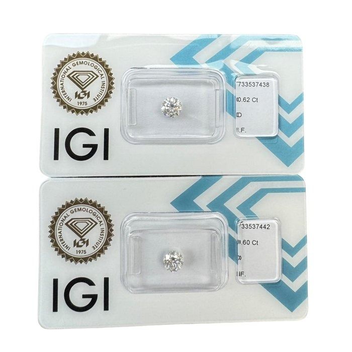 Luxurious 1.22ct Natural Pair of Round-Shaped Diamonds - IGI Certified